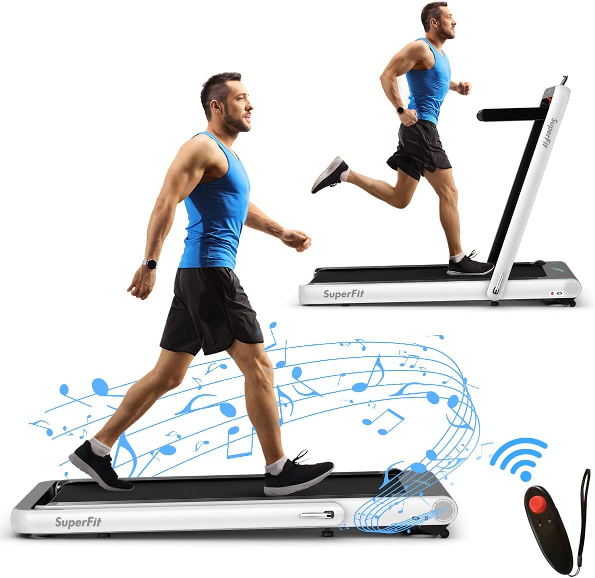 Goplus 2 in 1 Folding Treadmill, 4.75HP Superfit Under Desk Electric Treadmill with APP Control, LED Touch Screen, Blue Tooth Speaker, Remote Control, Walking Jogging for Home Office