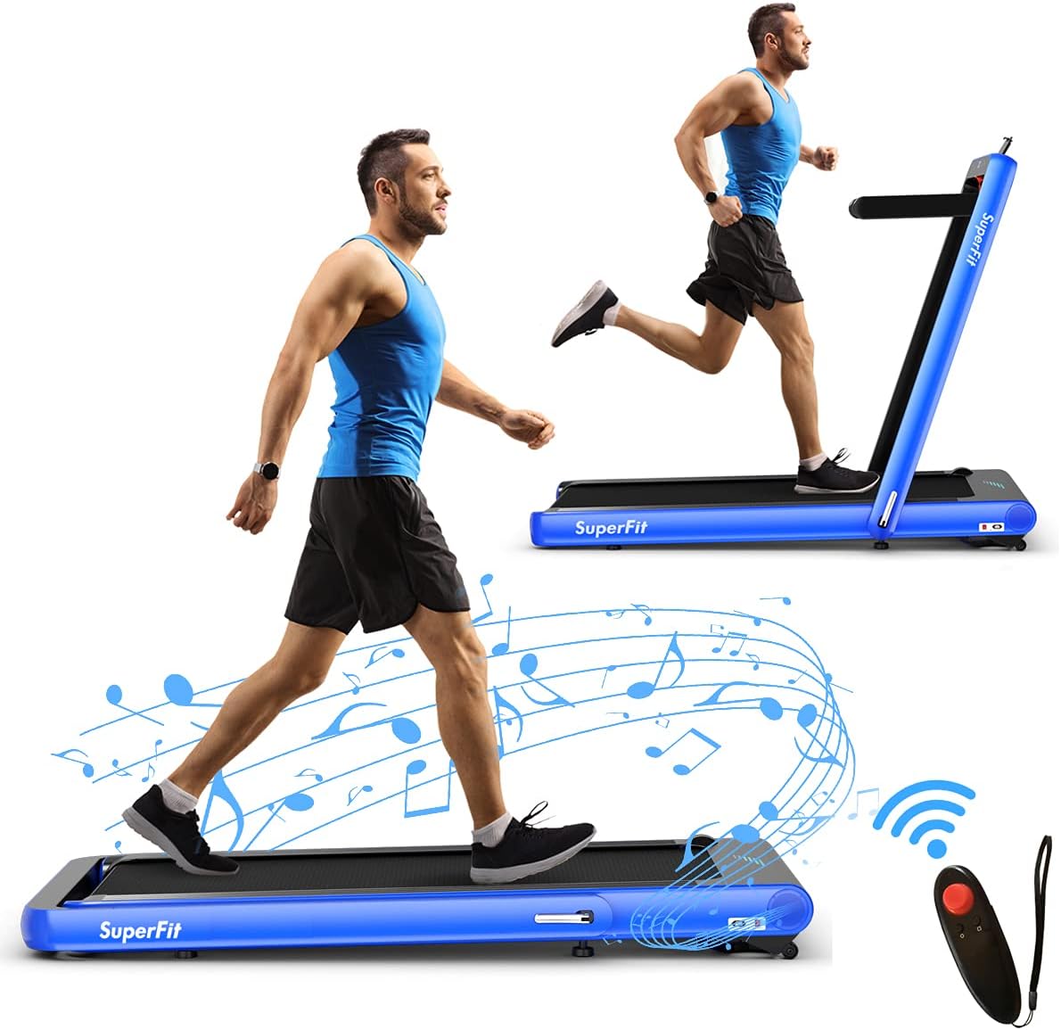 Goplus 2 in 1 Folding Treadmill, 4.75HP Superfit Under Desk Electric Treadmill with APP Control, LED Touch Screen, Blue Tooth Speaker, Remote Control, Walking Jogging for Home Office