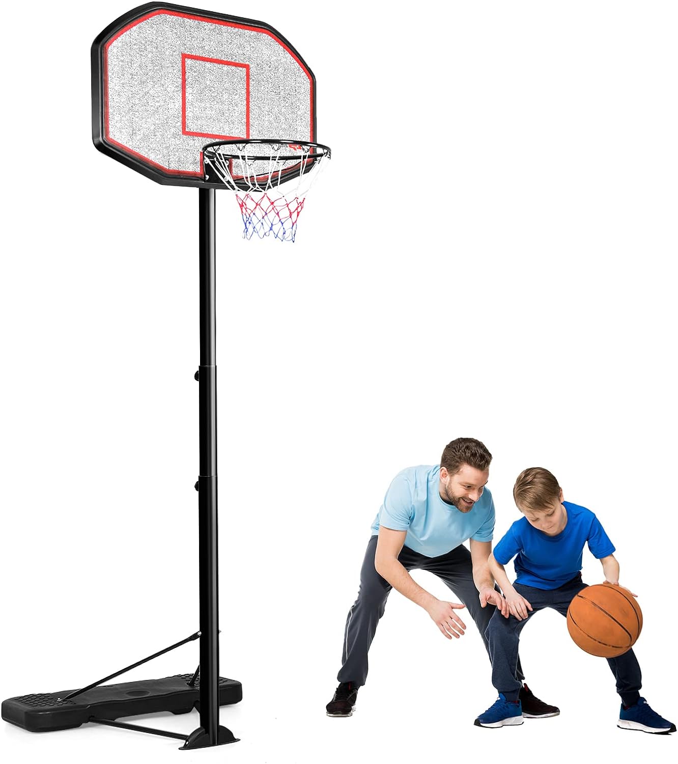 Goplus Portable Basketball Hoop Outdoor, 6.5FT- 10FT Height Adjustable Basketball Stand with Wheels, 44Inch Backboard, Fillable Base, Indoor Outdoor Basketball Goal System for Adults Teenagers Kids