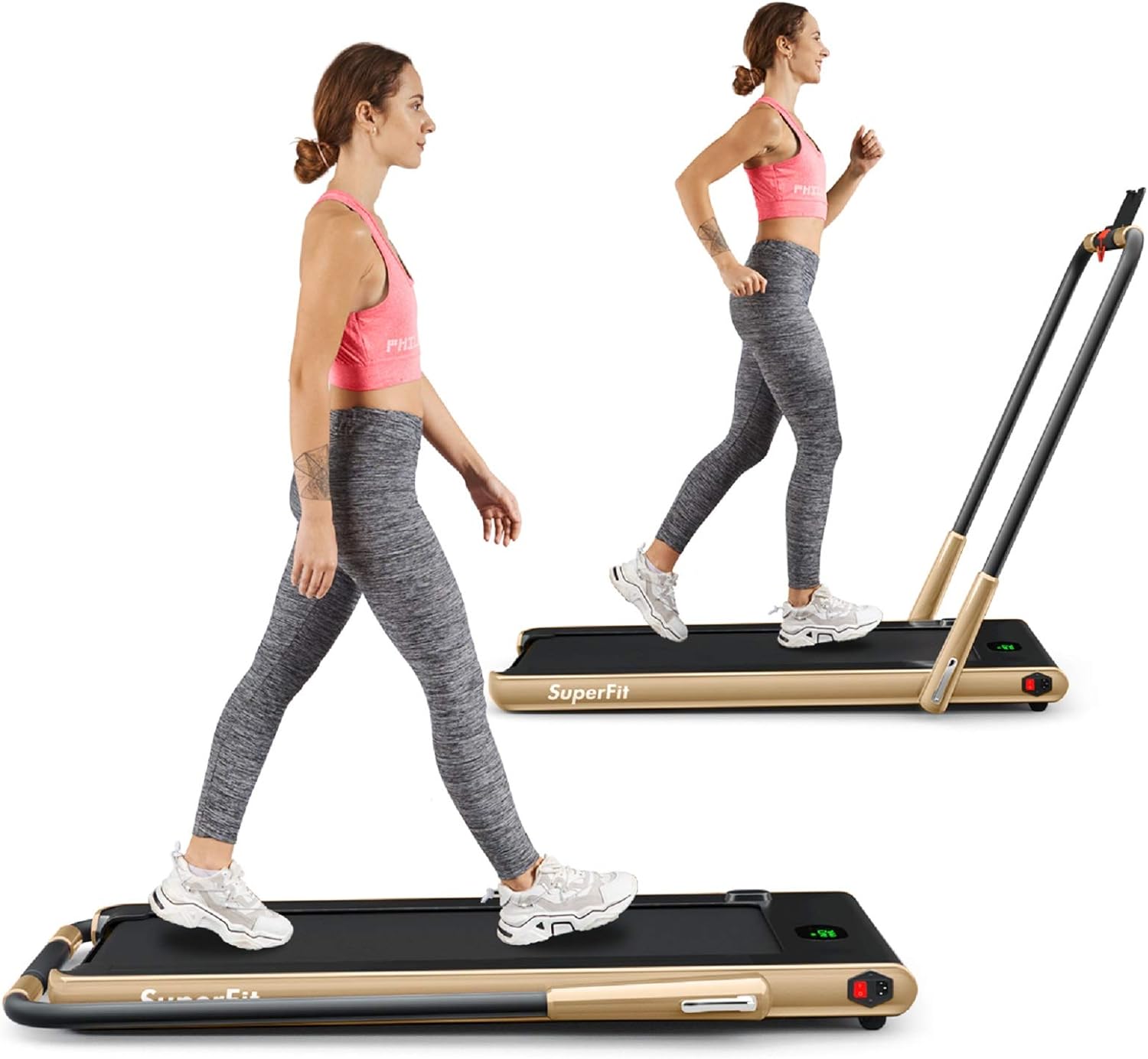 Goplus 2 in 1 Folding Treadmill, 2.25HP Under Desk Electric Superfit Treadmill, Installation-Free with APP Control, Remote Control, Bluetooth Speaker, LED Display, Walking for Home