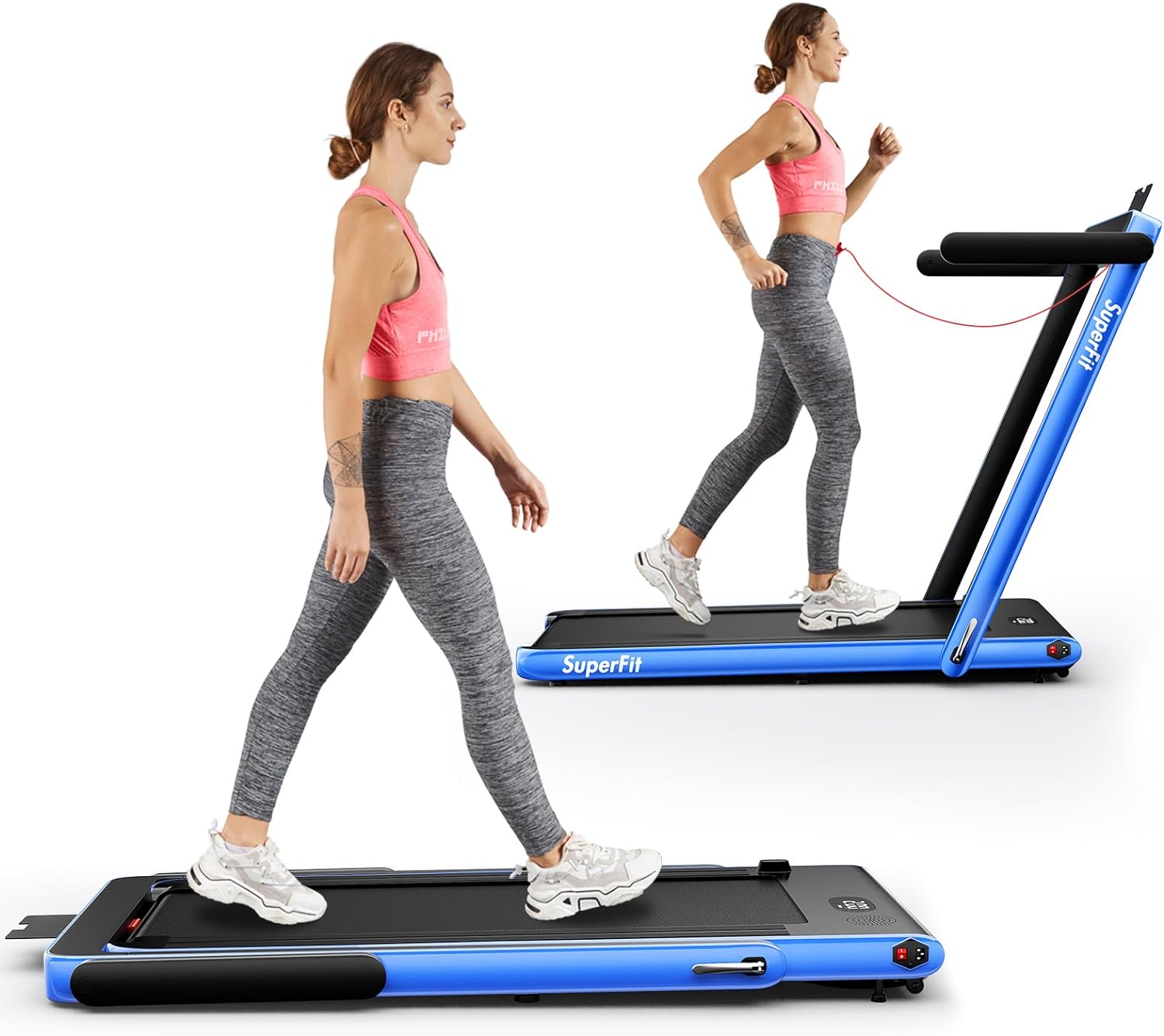 Goplus 2 in 1 Folding Treadmill, 2.25HP Superfit Under Desk Electric Treadmill, Installation-Free with Remote Control, APP Control and LED Display, Walking Jogging for Home Office