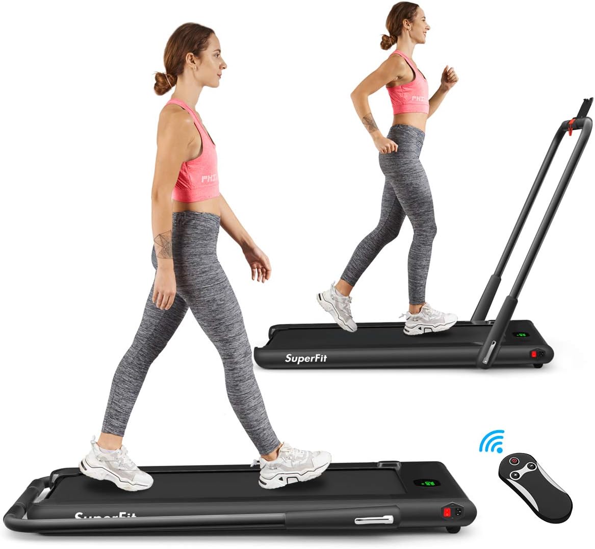 Goplus 2 in 1 Folding Treadmill, 2.25HP Under Desk Electric Superfit Treadmill, Installation-Free with APP Control, Remote Control, Bluetooth Speaker, LED Display, Walking for Home