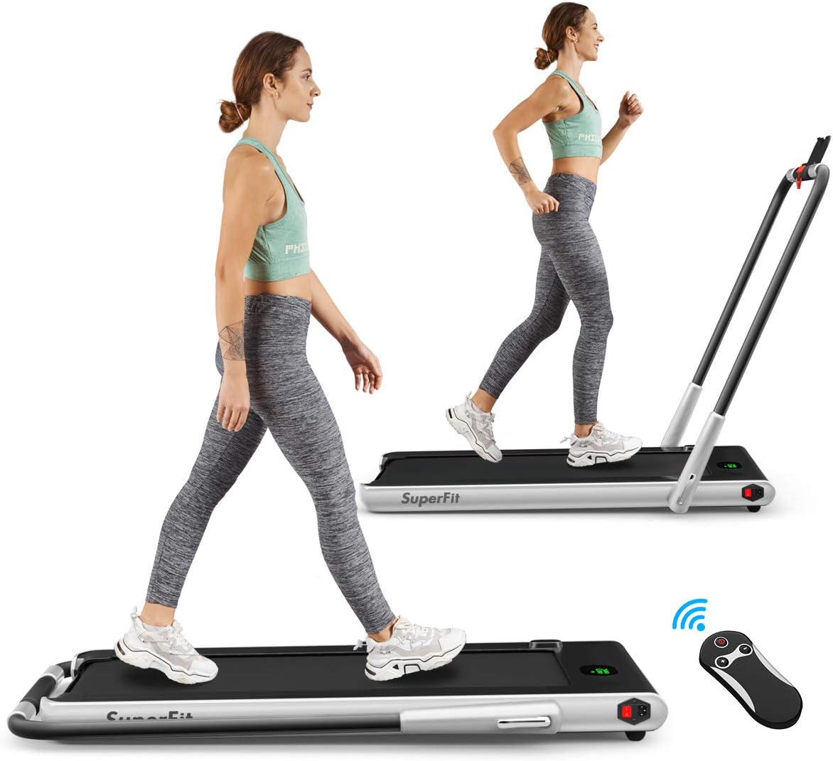 Goplus 2 in 1 Folding Treadmill, 2.25HP Under Desk Electric Superfit Treadmill, Installation-Free with APP Control, Remote Control, Bluetooth Speaker, LED Display, Walking for Home