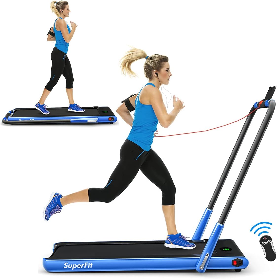 Goplus 2 in 1 Folding Treadmill, 2.25HP Under Desk Electric Superfit Treadmill, Installation-Free with APP Control, Remote Control, Bluetooth Speaker, LED Display, Walking for Home