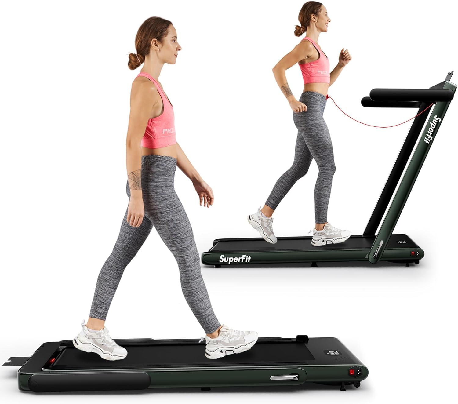 Goplus 2 in 1 Folding Treadmill, 2.25HP Superfit Under Desk Electric Treadmill, Installation-Free with Remote Control, APP Control and LED Display, Walking Jogging for Home Office