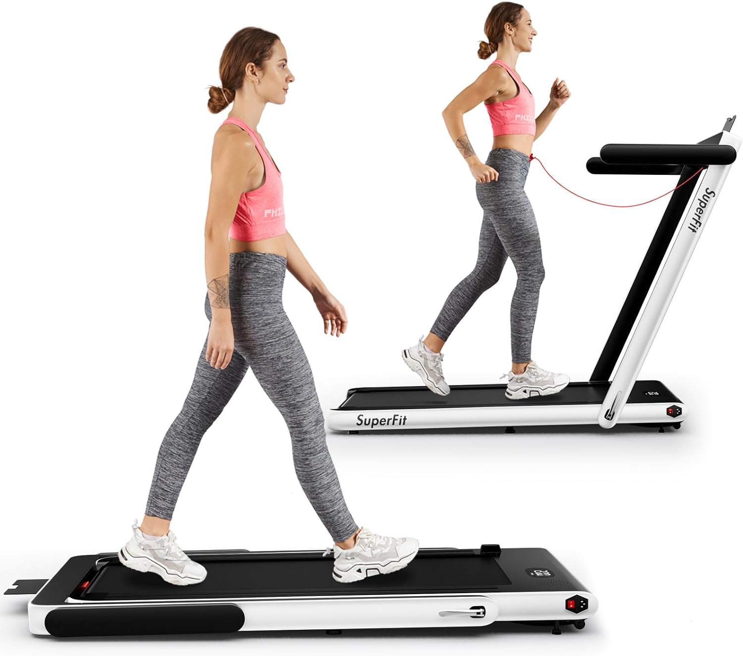 Goplus 2 in 1 Folding Treadmill, 2.25HP Superfit Under Desk Electric Treadmill, Installation-Free with Remote Control, APP Control and LED Display, Walking Jogging for Home Office