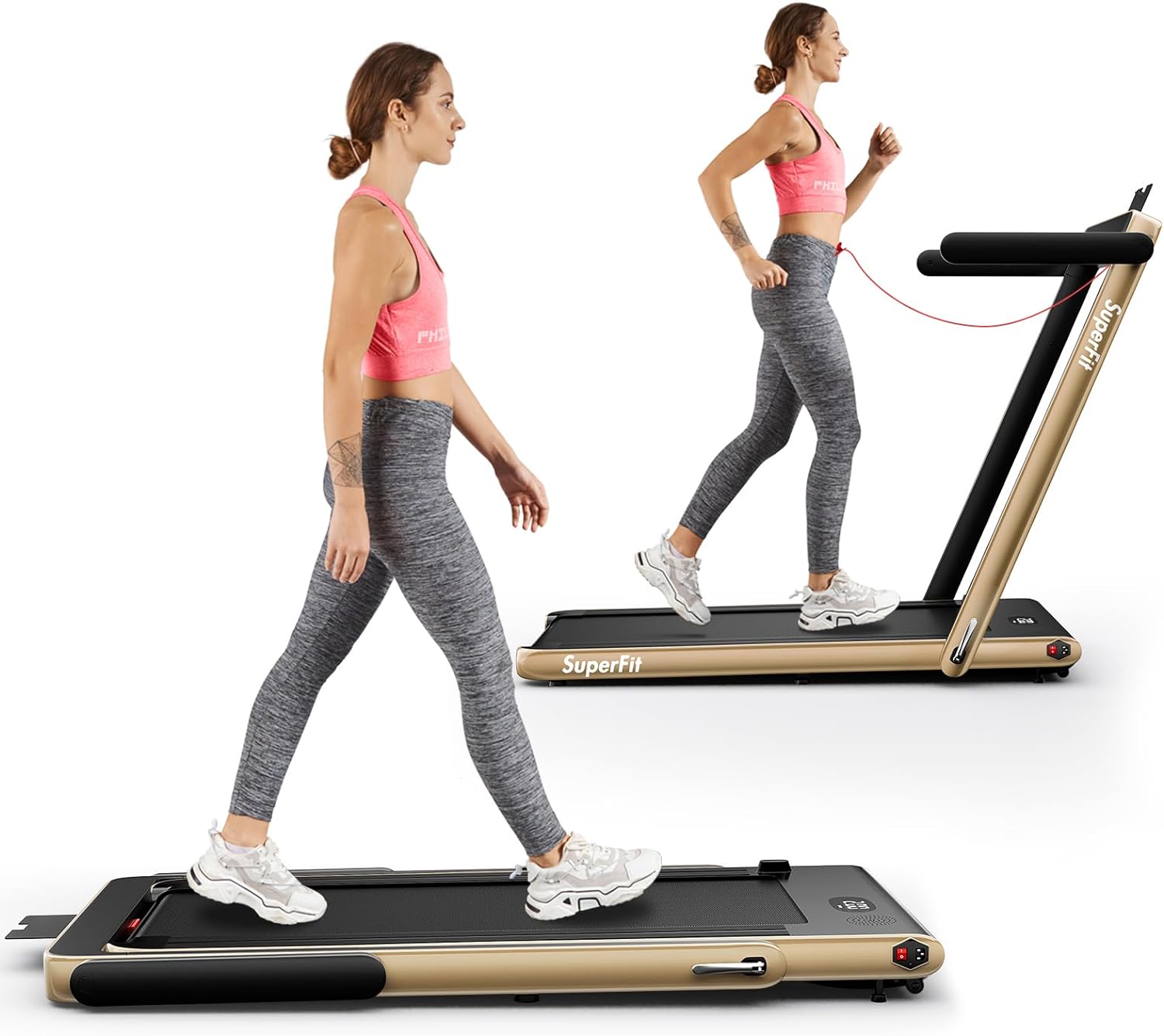 Goplus 2 in 1 Folding Treadmill, 2.25HP Superfit Under Desk Electric Treadmill, Installation-Free with Remote Control, APP Control and LED Display, Walking Jogging for Home Office