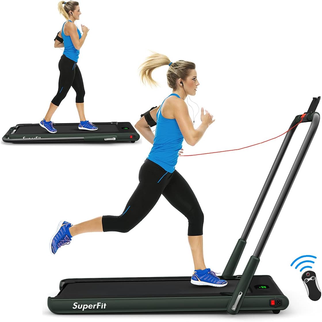 Goplus 2 in 1 Folding Treadmill, 2.25HP Under Desk Electric Superfit Treadmill, Installation-Free with APP Control, Remote Control, Bluetooth Speaker, LED Display, Walking for Home