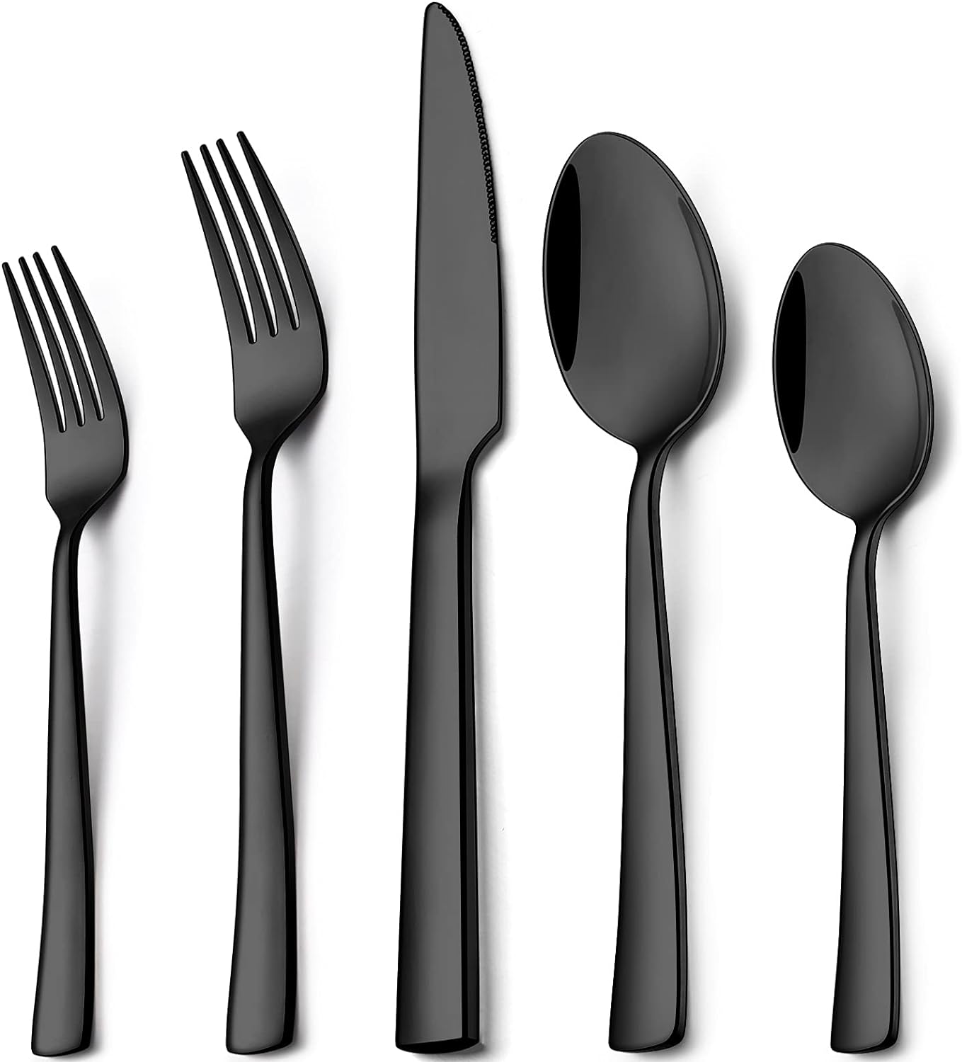 Wildone 40-Piece Black Silverware Set, Stainless Steel Flatware Square Cutlery Set Service for 8, Eating Utensils Include Knife Fork Spoon, Mirror Polished & Dishwasher Safe