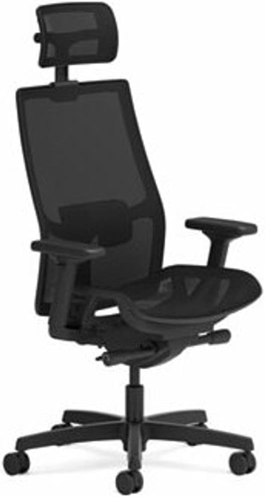 HON Ignition 2.0 Ergonomic Mesh Office Chair with Headrest - High Back Computer Desk Chair Adjustable Lumbar Support, Armrests, Seat-Depth, Synchro-Tilt Recline, 360 Swivel Rolling Wheels  Black