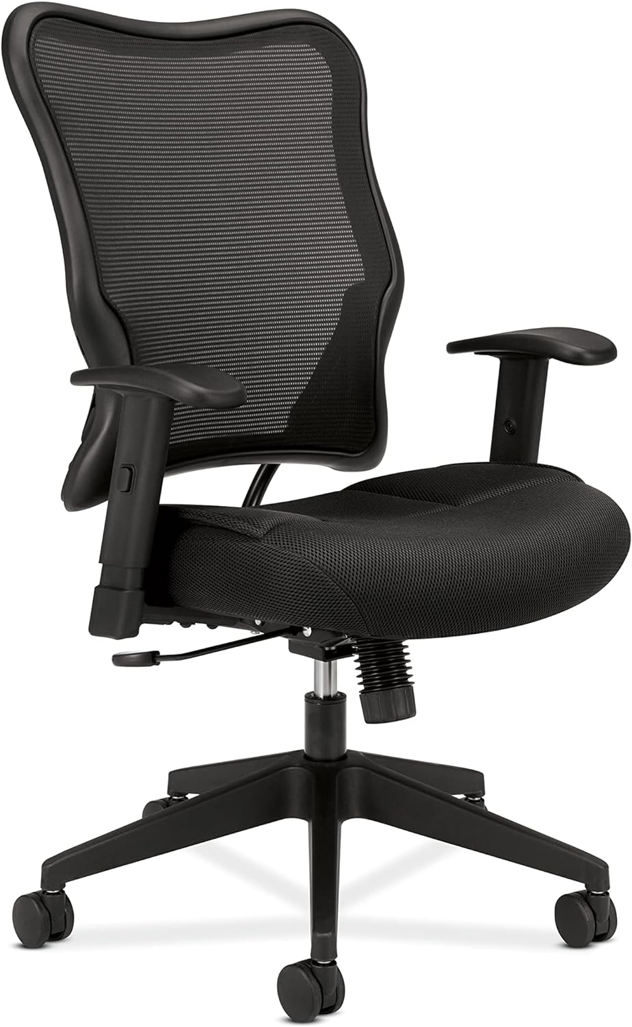 HON Wave Office Chair High Back Mesh Ergonomic Computer Desk Chair - Adjustable Arms & Pneumatic Seat Height, Synchro-Tilt Tension Lock Recline, Comfortable Cushion, 360 Swivel Rolling Wheels - Black
