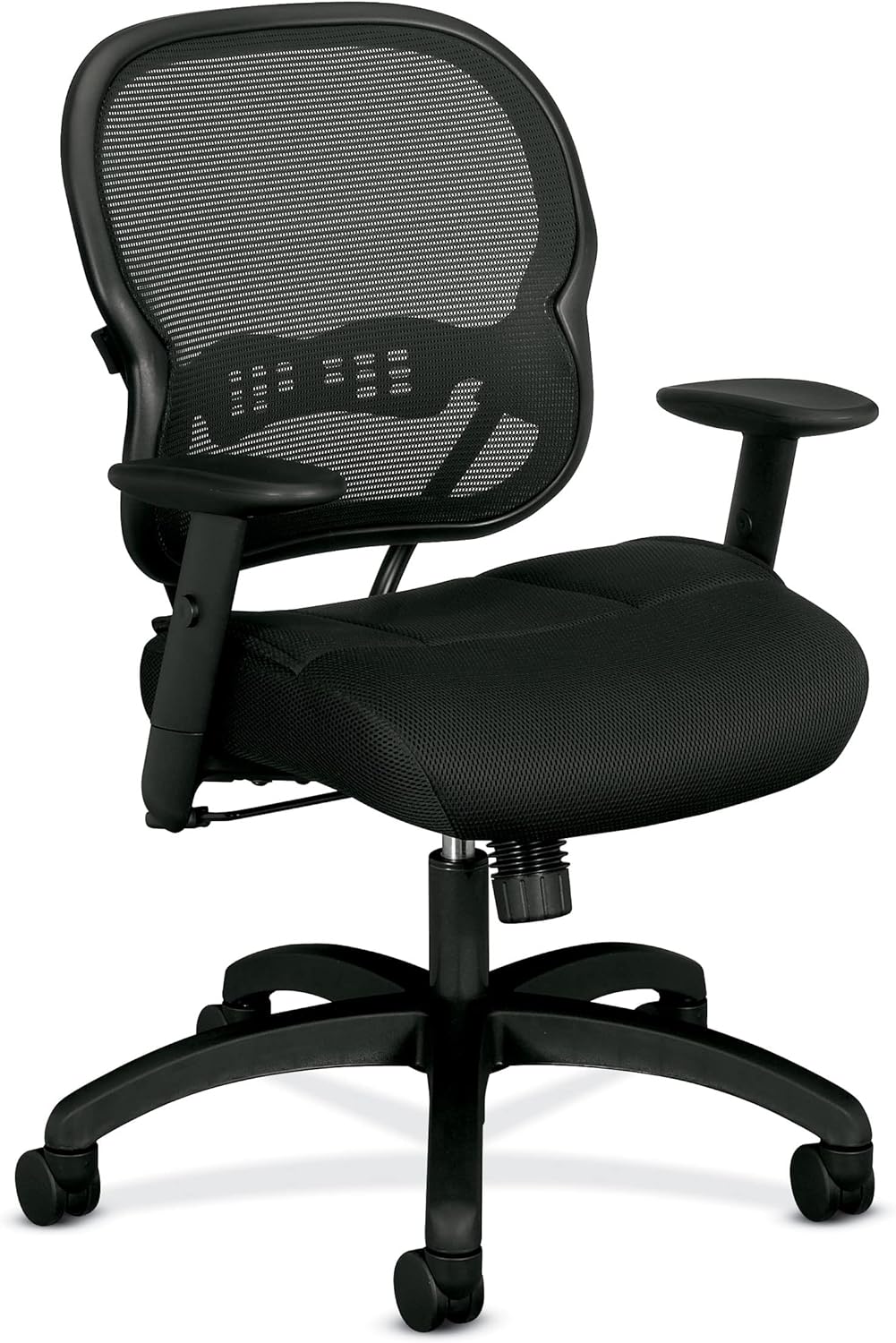 HON Wave Office Chair Mid Back Mesh Ergonomic Computer Desk Chair - Adjustable Arms, Lumbar Support, Synchro-Tilt Tension Angle Lock Recline, Comfortable Cushion, 360 Swivel Rolling Wheels - Black