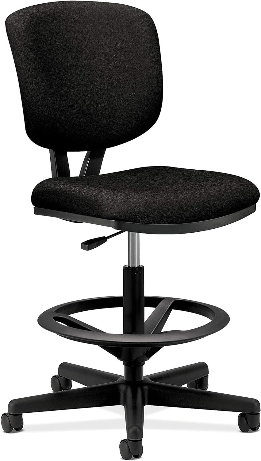 HON Stool, Black Volt Fabric Office Chair Sit-to-Stand Seating, Foot Ring, 250lb Max Weight with Wheels for Computer/Desk