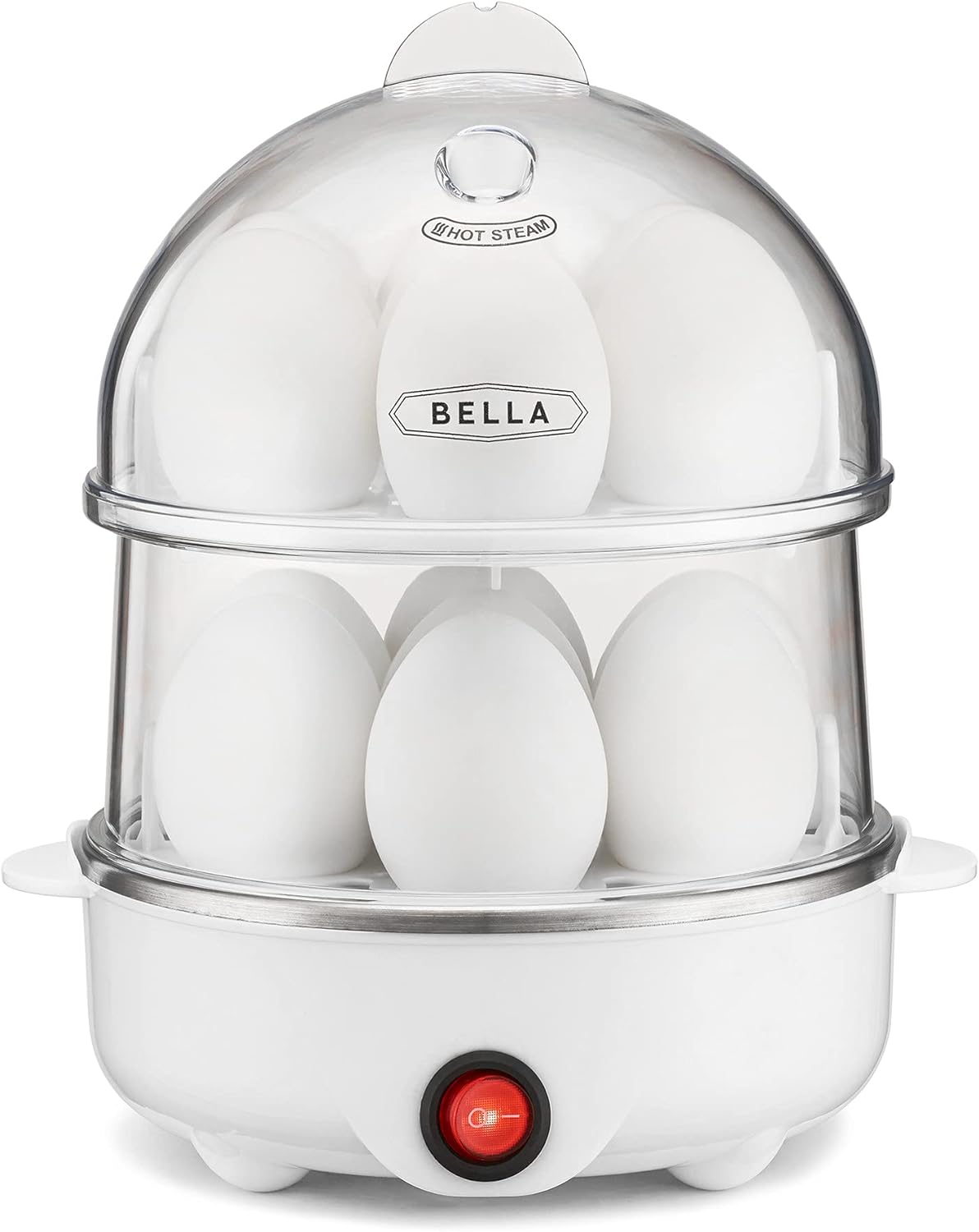 BELLA Rapid Electric Egg Cooker and Poacher with Auto Shut Off for Omelet, Soft, Medium and Hard Boiled Eggs - 14 Egg Capacity Tray, Double Stack, White