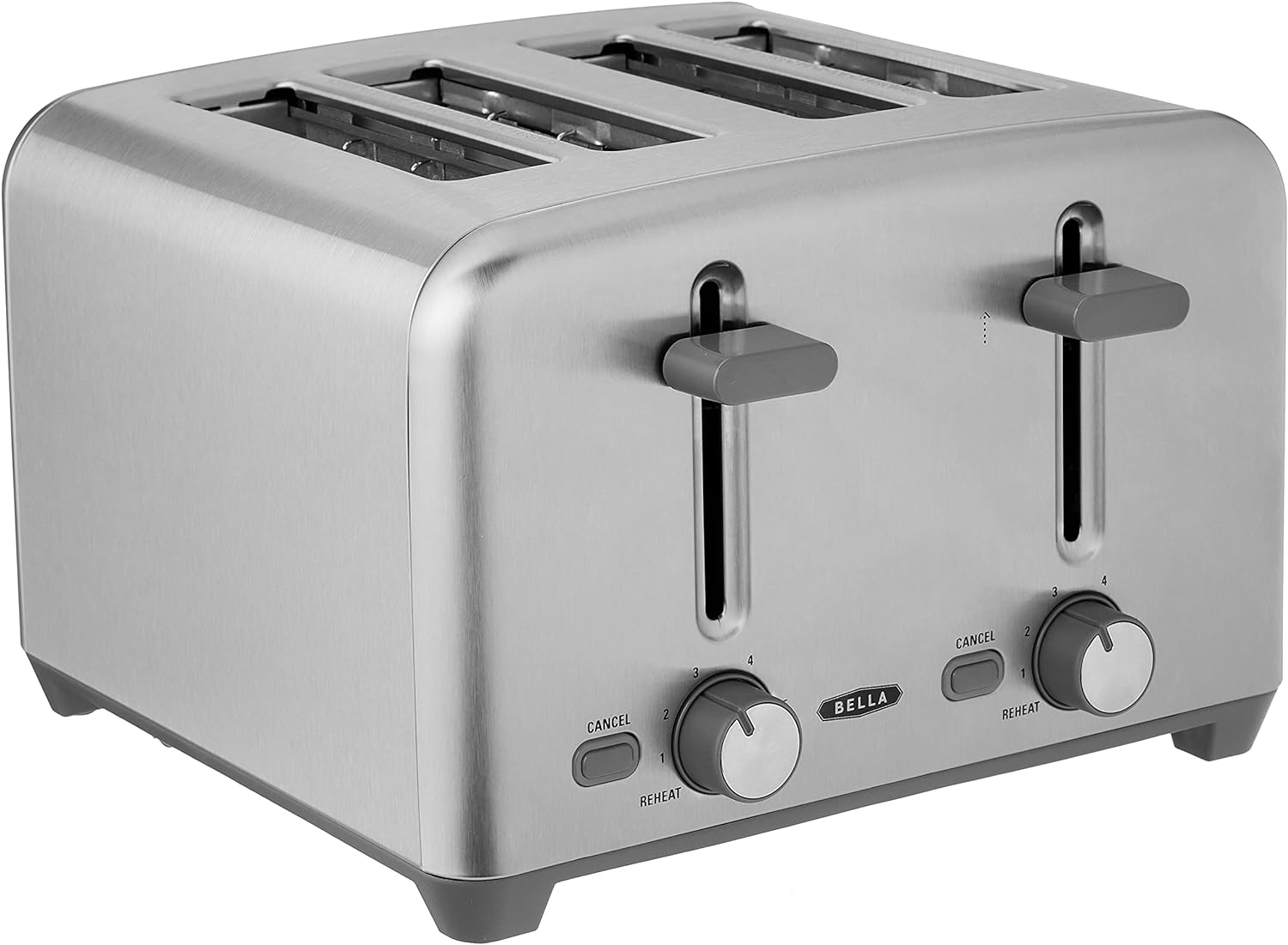 BELLA 4 Slice Toaster with Auto Shut Off - Extra Wide Slots and Removable Drop-Down Crumb Tray with Cancel and Reheat Function - For Texas Toast, Large Bread & Bagel, Stainless Steel