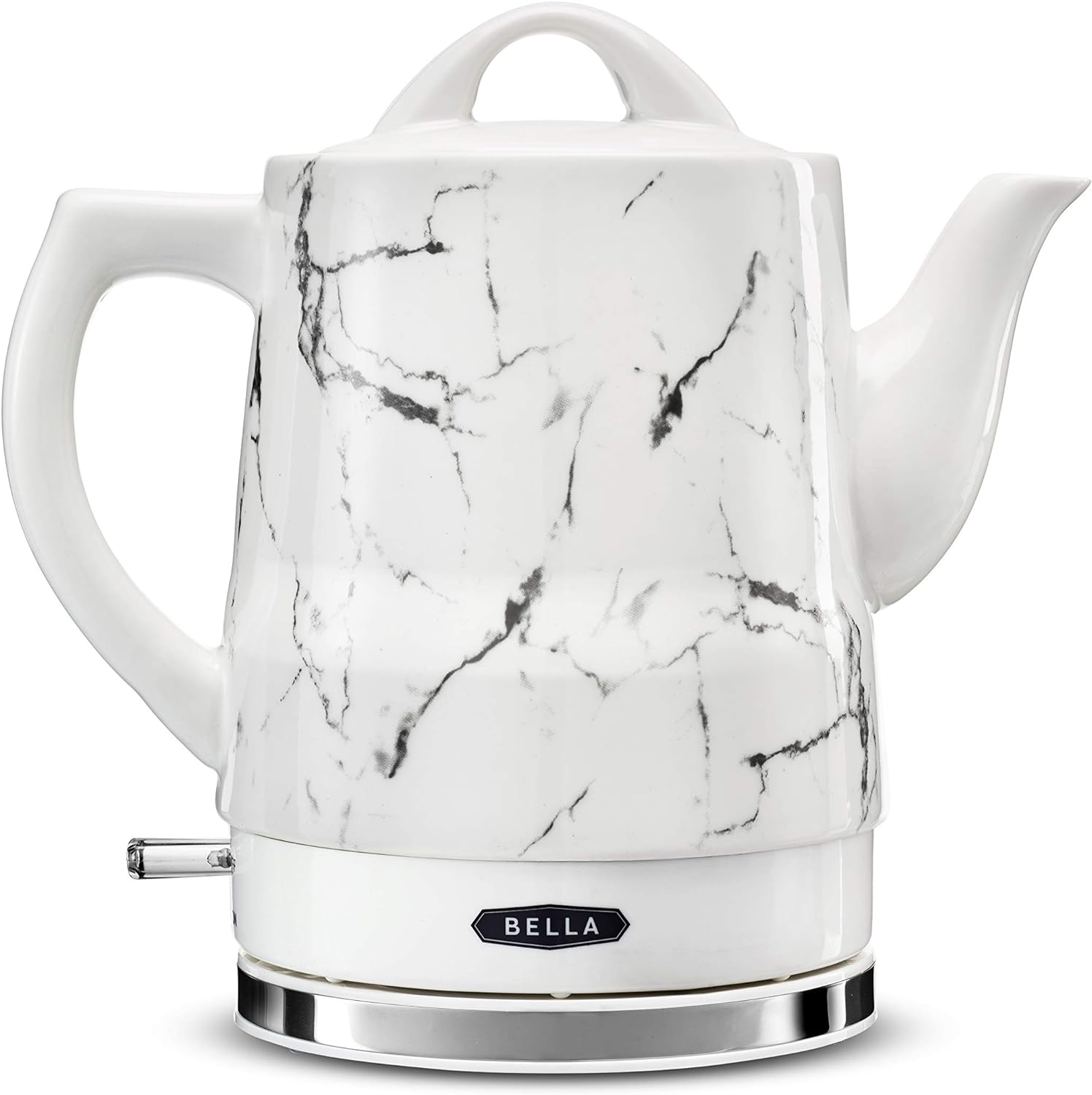 BELLA 1.5 Liter Electric Ceramic Tea Kettle with Boil Dry Protection & Detachable Swivel Base, White Marble, Model 14743