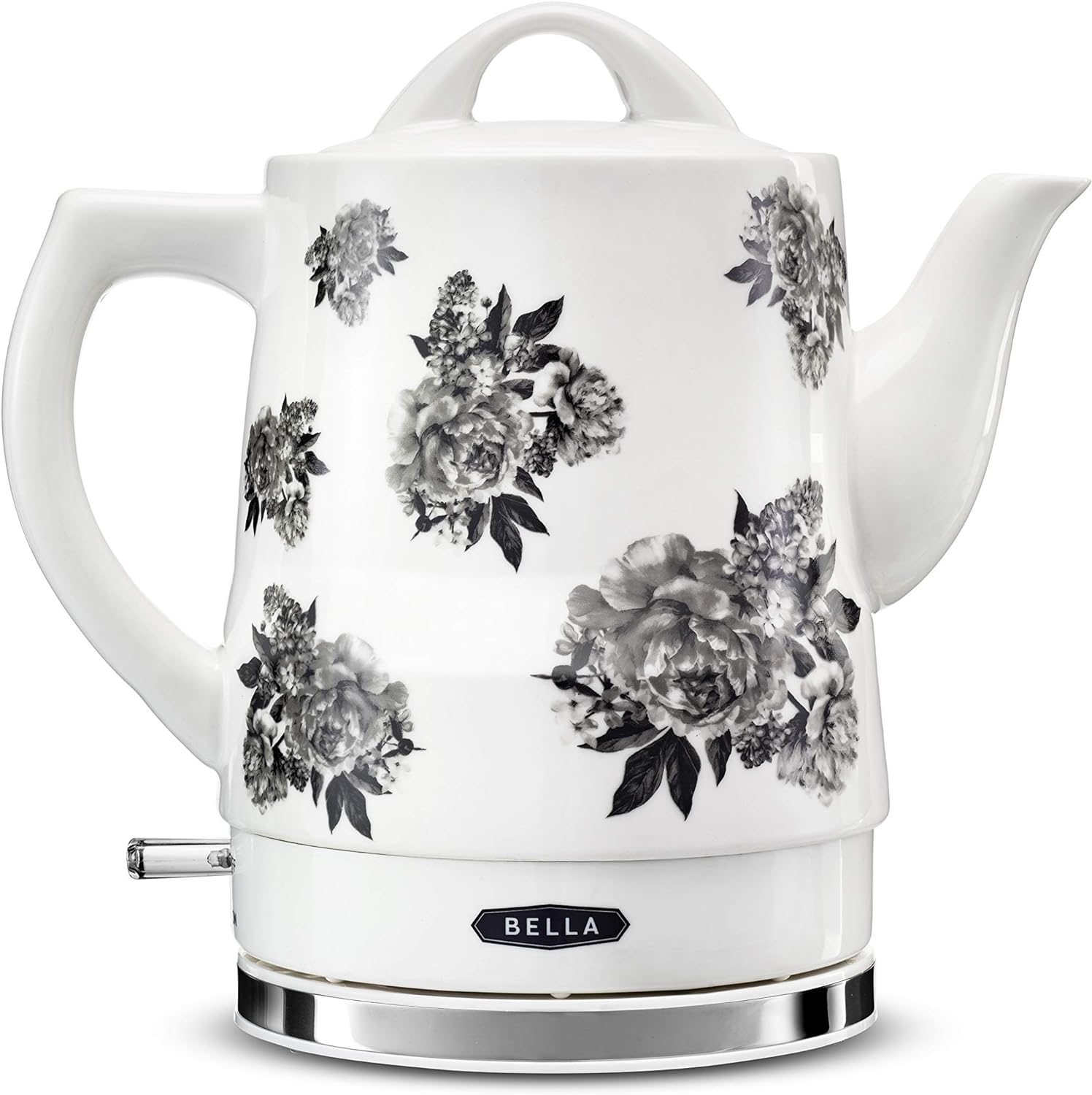 BELLA 1.5 Liter Electric Ceramic Tea Kettle with Boil Dry Protection & Detachable Swivel Base, Black Floral