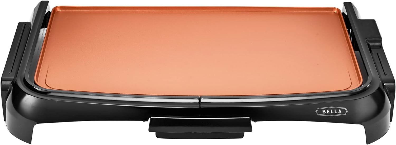 BELLA Griddle Ceramic Copper TI, Healthy-Eco Non-stick Coating, Hassle-Free Clean Up, Large Submersible Cooking Surface, 10 x 16, Copper/Black