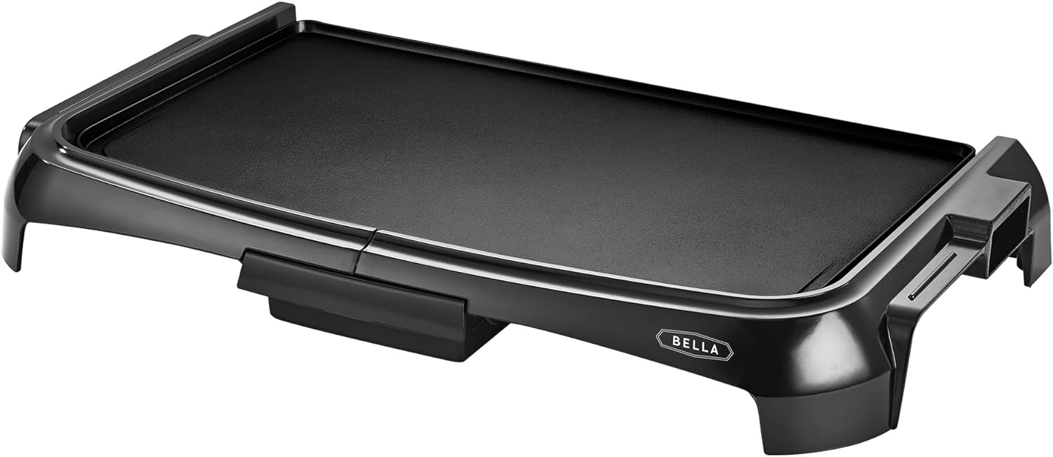 BELLA Electric Griddle with Crumb Tray - Smokeless Indoor Grill, Nonstick Surface, Adjustable Temperature Control Dial & Cool-touch Handles, 10 x 16, Black