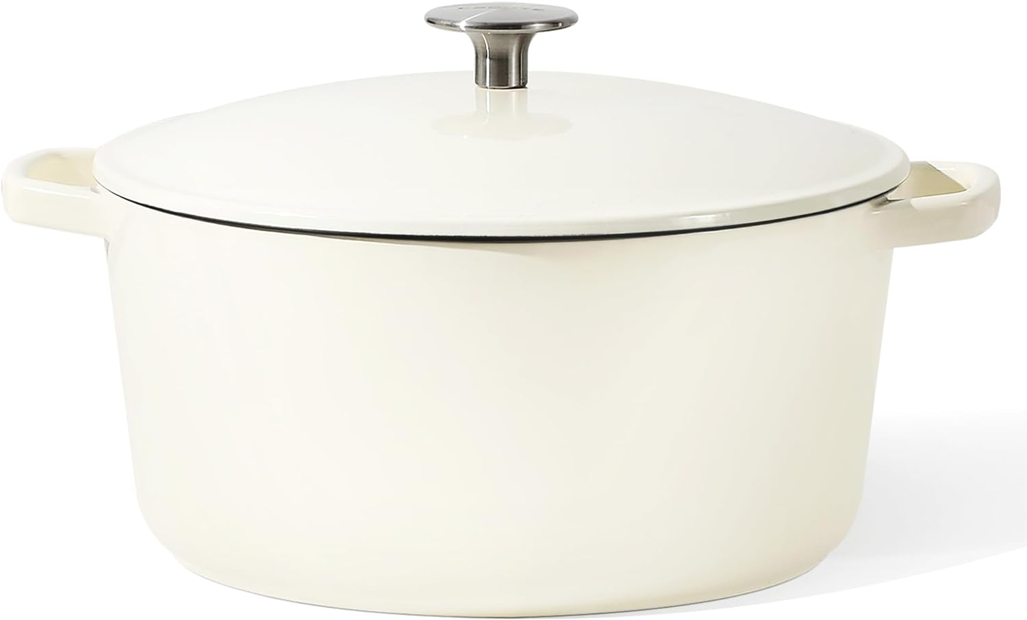 CAROTE 5.5Qt Enamel Cast Iron Dutch Oven Pot With Lid, Oven Safe Up to 500F, with Large Handle Metal Knob, Cast Iron Pot for Sourdough Bread Stew Roast Braise, Easy Cleaning, Cream White