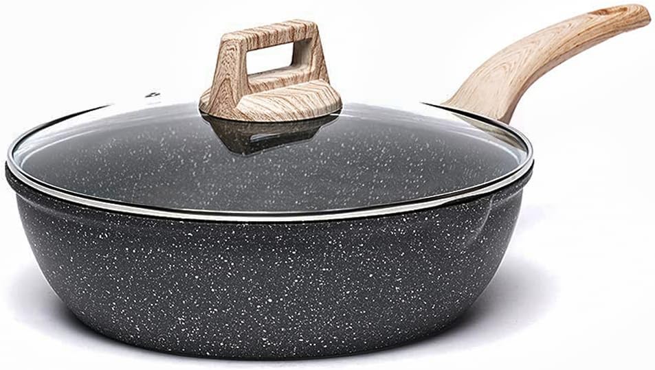 CAROTE 9.5 Inch Nonstick Deep Frying Pan Skillet, 3 Quart Saute Pan with Lid, Induction Compatible, PFOA Free