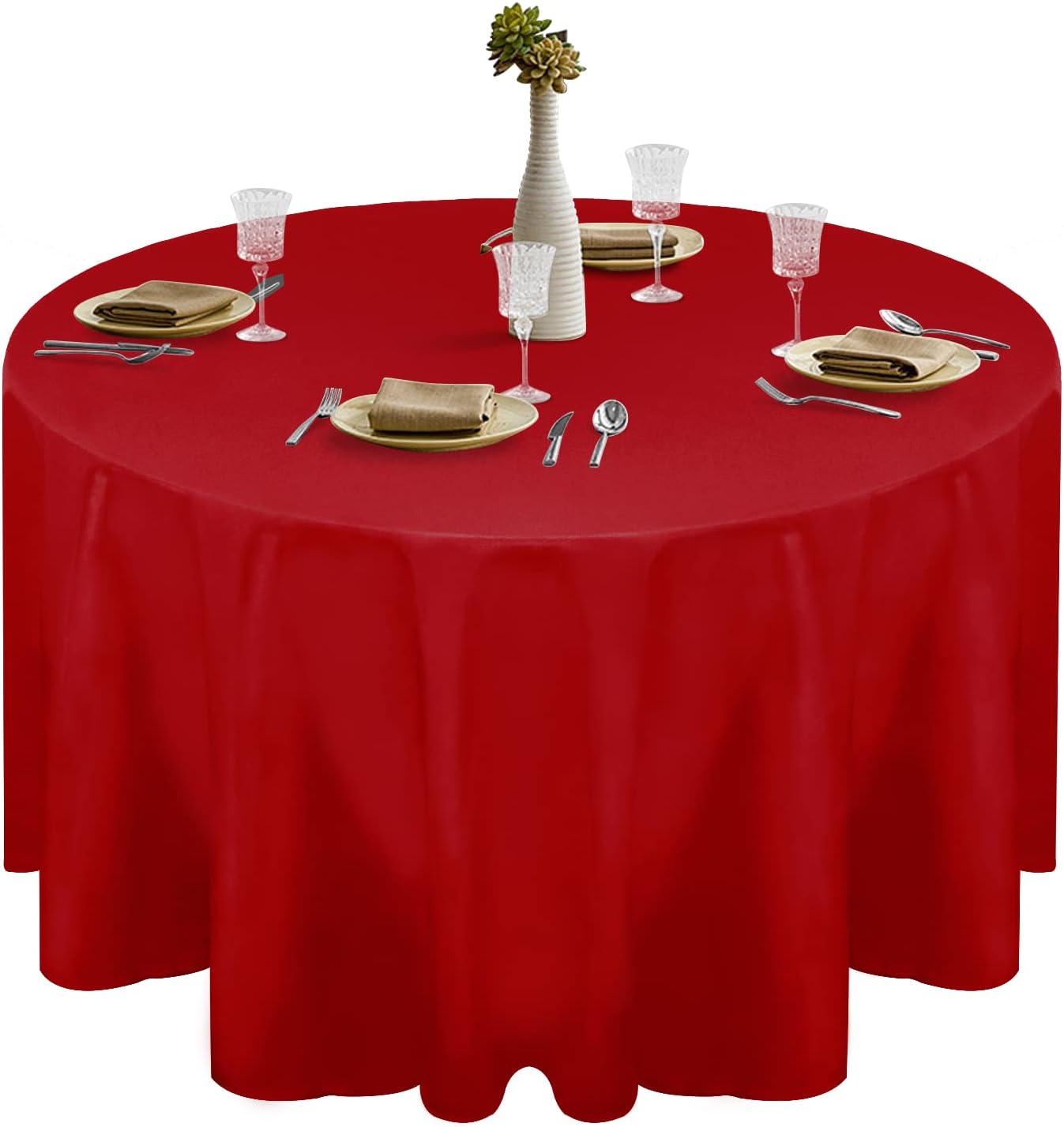 EMART Red Round Tablecloth 100% Polyester Reusable 120 Inch Table Cover for Dinning, Kitchen, Picnic,Wedding and Birthday Party