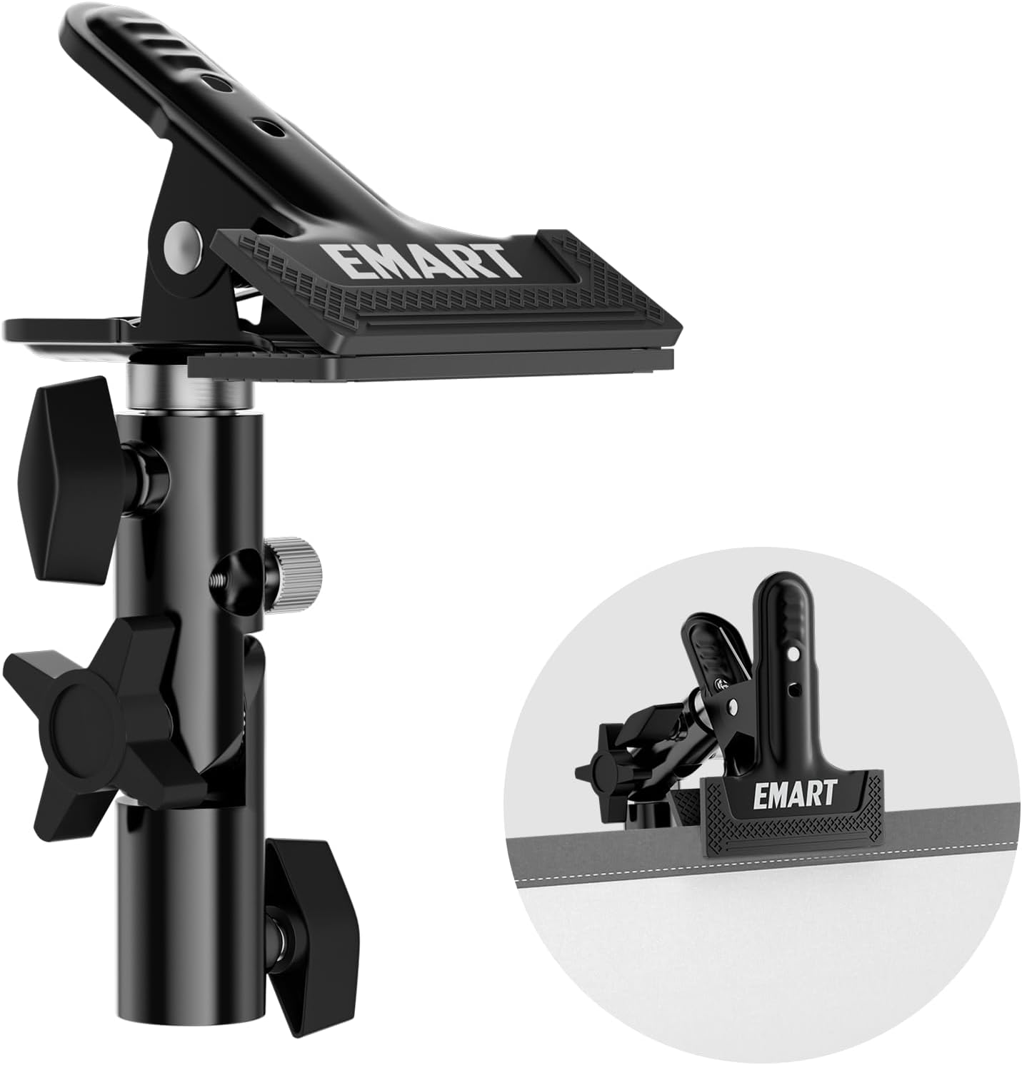 EMART Photography Reflector Holder for Light Stand, Photo Video Studio 5/8 Heavy Duty Metal Clamp Holder, Light Stand Clip Mount with Umbrella Hole for Lighting Reflector Diffuser