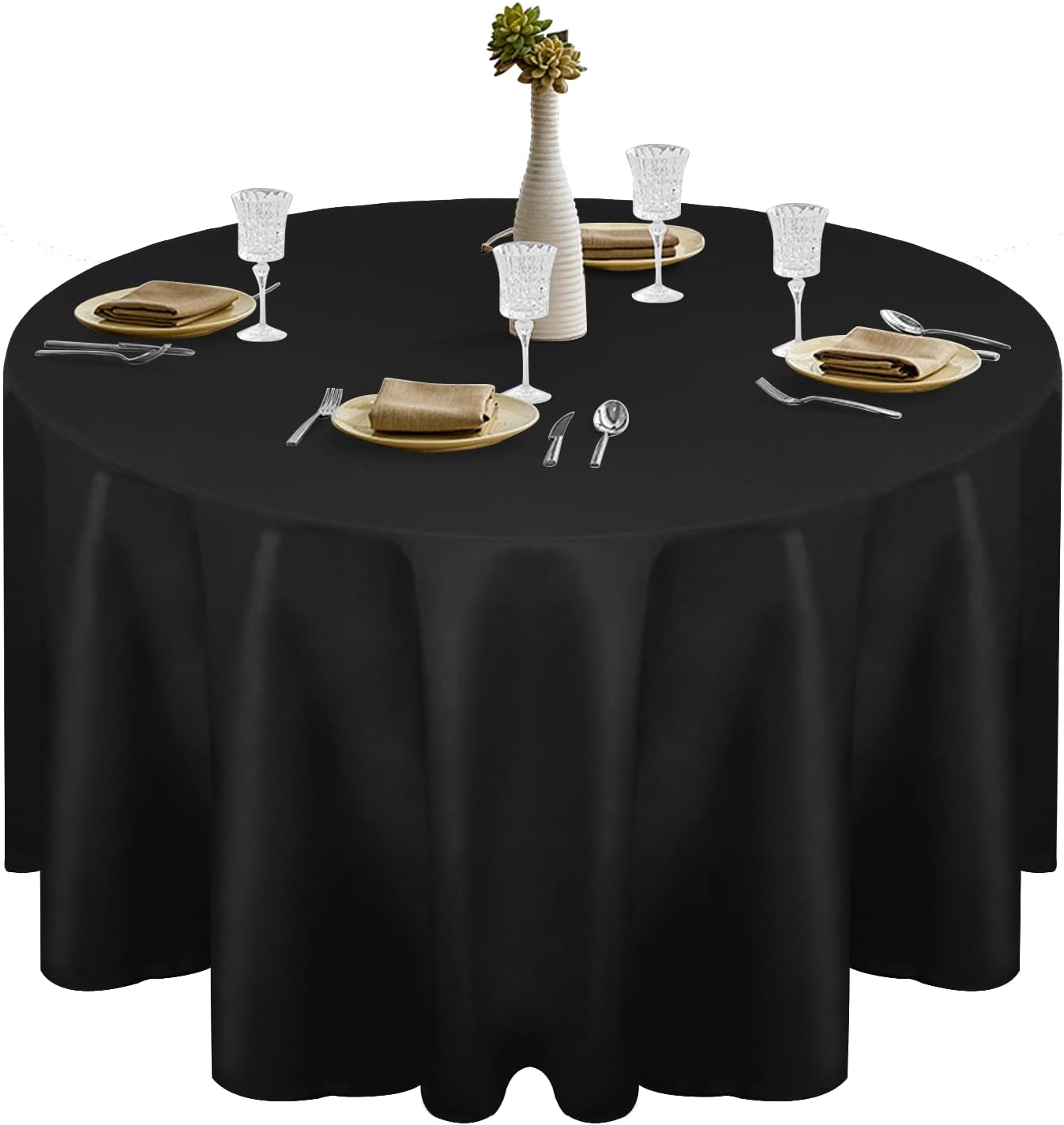 EMART Round Tablecloth Black (1 Pack) Circular Polyester Table Cover 120 Inch in Diameter for Dinning, Kitchen, Picnic,Wedding and Birthday Party