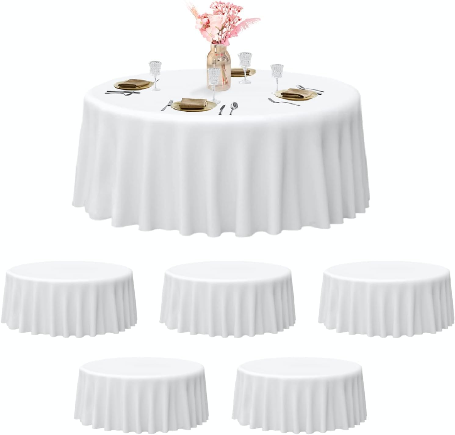 EMART Round Tablecloth White (6 Pack) Circular Polyester Table Cover 120 Inch in Diameter for Dinning, Kitchen, Picnic,Wedding and Birthday Party