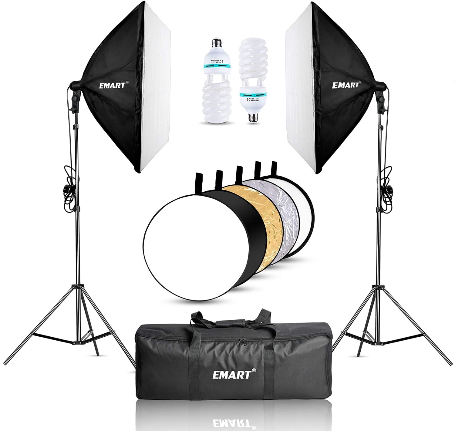 EMART Softbox Lighting Kit with Light Reflector, 24x24 1000W Photography Soft Box Continuous Light Set with Photo Studio Bulbs, Professional Camera Light Equipment for Video Recording, Filming