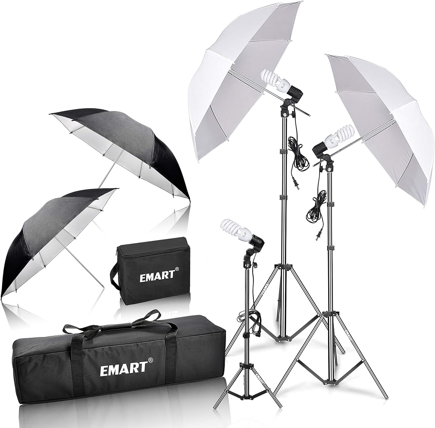 EMART Umbrella Photography Lighting Kit with 700W CFL 5500K Bulbs,Soft Light Continuous Reflective Umbrella Lights Photography Kit for Portrait Studio Video Recording, Filming, Podcast