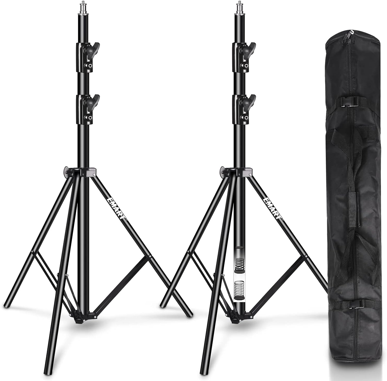 EMART Heavy Duty Light Stand 8.5ft, Spring Cushioned, Aluminum Alloy Construction, Photo Video Studio Tripod Stand with Carrying Bag for Photography Lighting, Softbox, Flash (2 Pack)