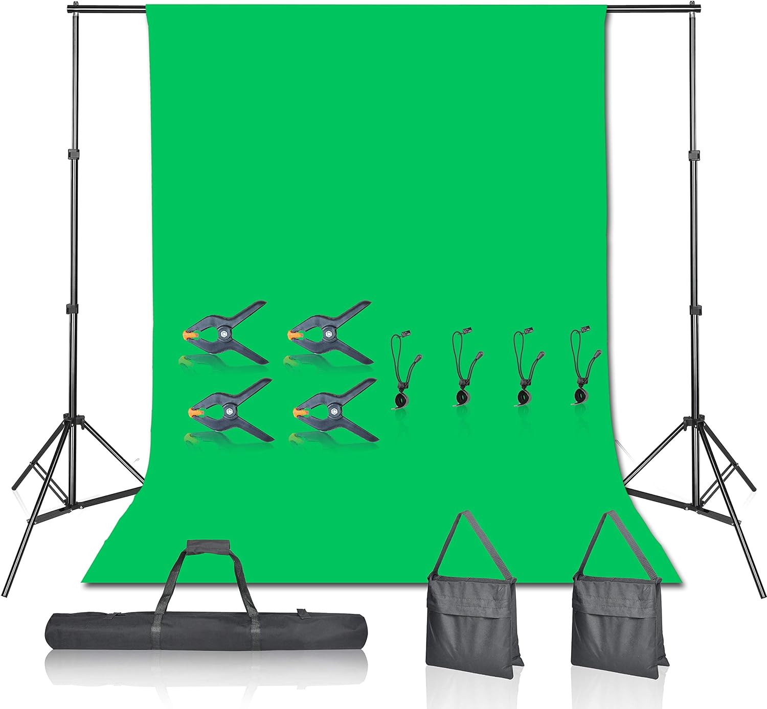 Emart Green Screen Backdrop with Stand Kit, 7 x 10ft Photography Background Support Stand with 6 x 9 100% Cotton Muslin Chromakey Greenscreen for Photo Video Studio YouTube Streaming Equipment