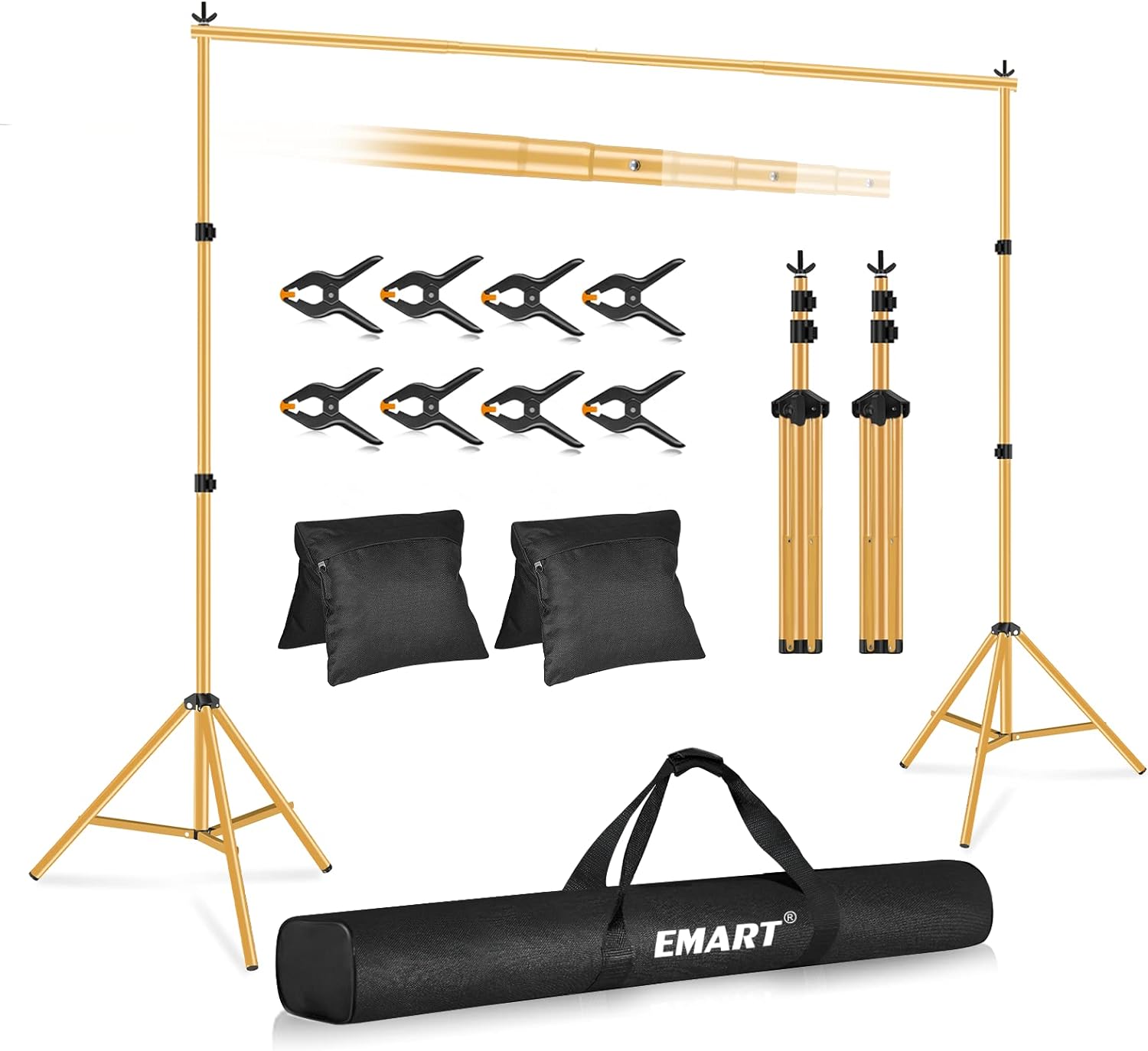 Emart Backdrop Stand - Gold - 10x7Ft Adjustable Backdrop Stand for Paties, Photography Photo Back Drop Stand, Background Support Stand