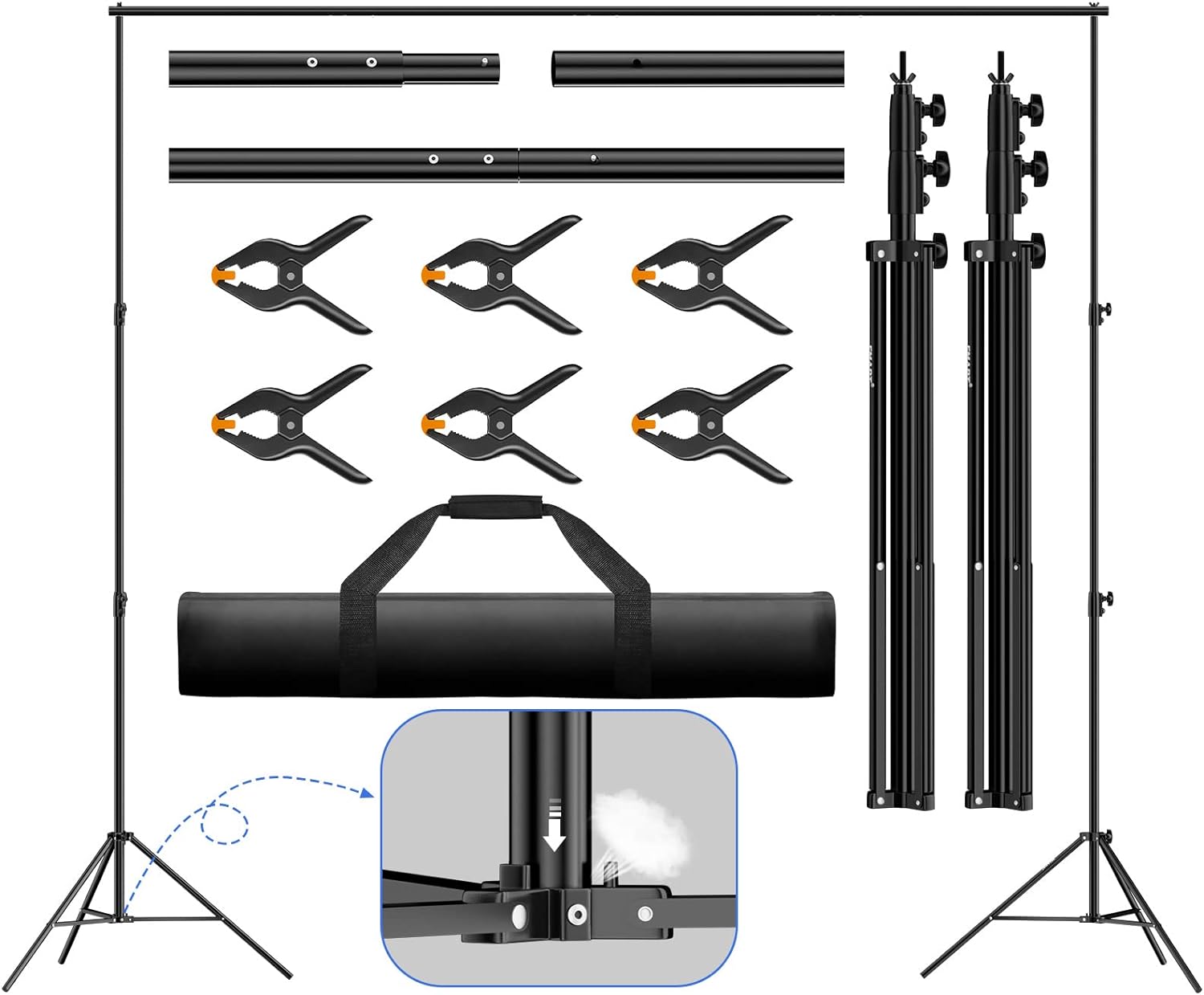 Emart Backdrop Stand - Air Cushioned - 10x7Ft Adjustable Backdrop Stand for Paties, Photography Photo Back Drop Stand Heavy Duty