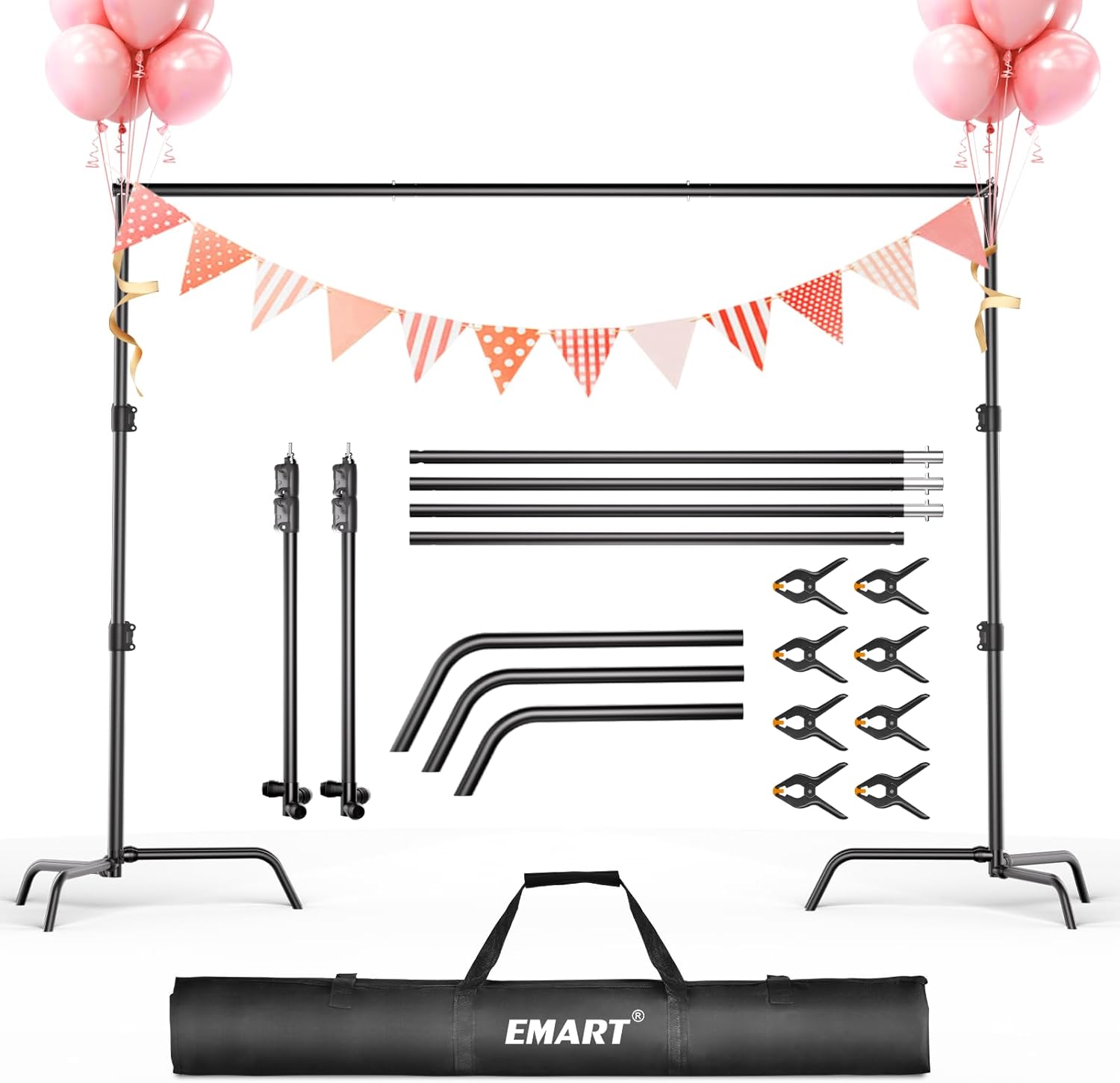 Emart Backdrop Stand 7x10ft C Stand Photo Backdrop Stand Kit with 4 Crossbars, 8 Backdrop Clamps and Carrying Bag for Parties Wedding Events Decoration