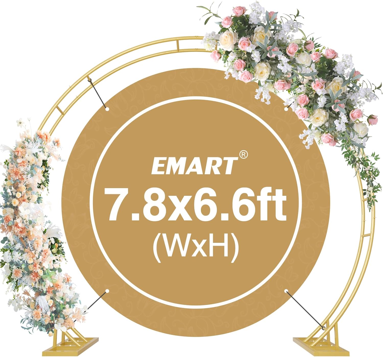 EMART Round Arch Backdrop Stand, 7.8ft Double Round Wedding Arches Stand for Ceremony - Gold - Metal Circle Balloon Wedding Party Decoration Frame