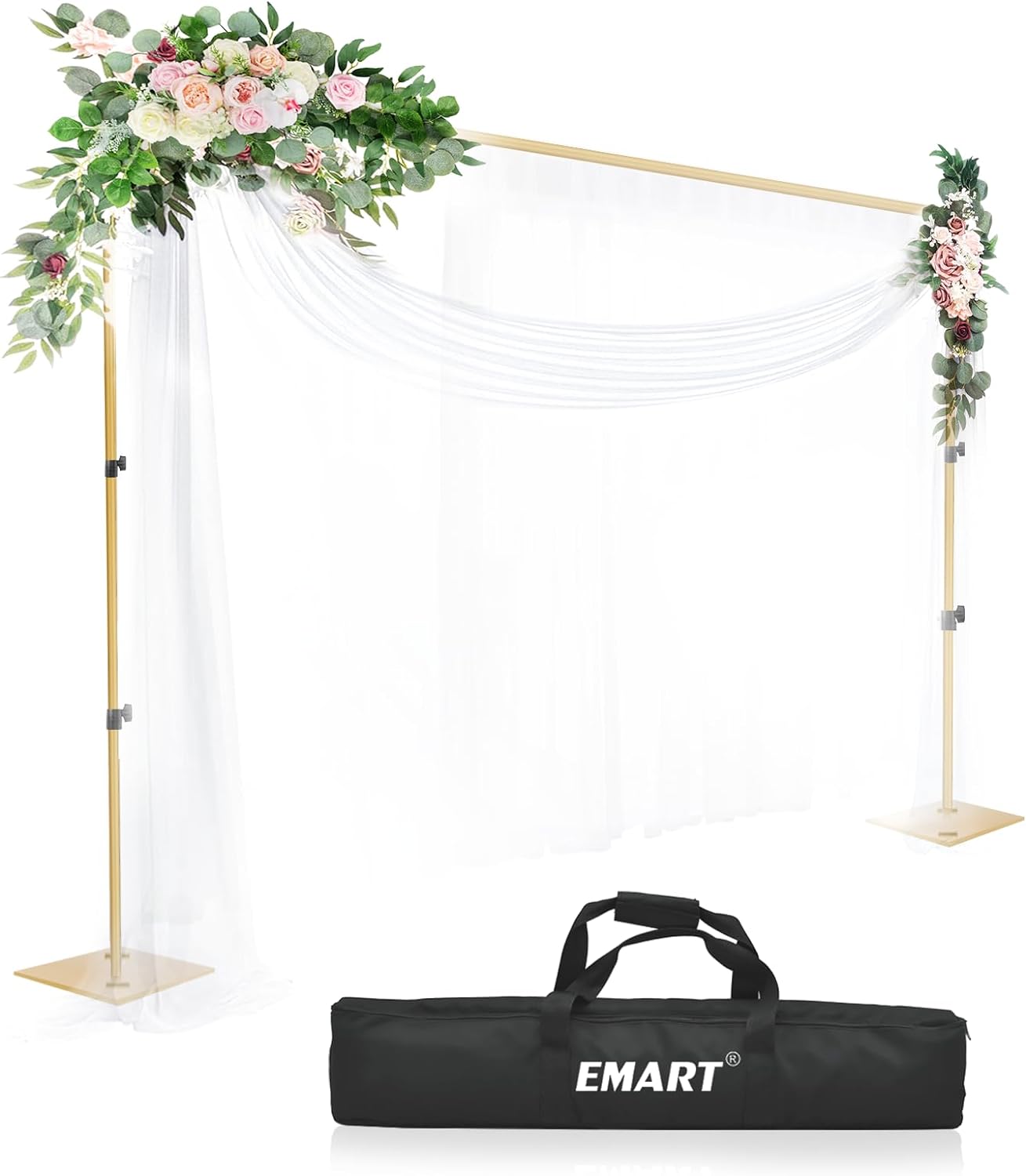 Emart Heavy Duty Backdrop Stand 6.5x10ft(HxW) Adjustable Background Support System Kit with Steel Base for Photography, Photo Backdrop Stand for Parties Birthday Video Studio - Gold