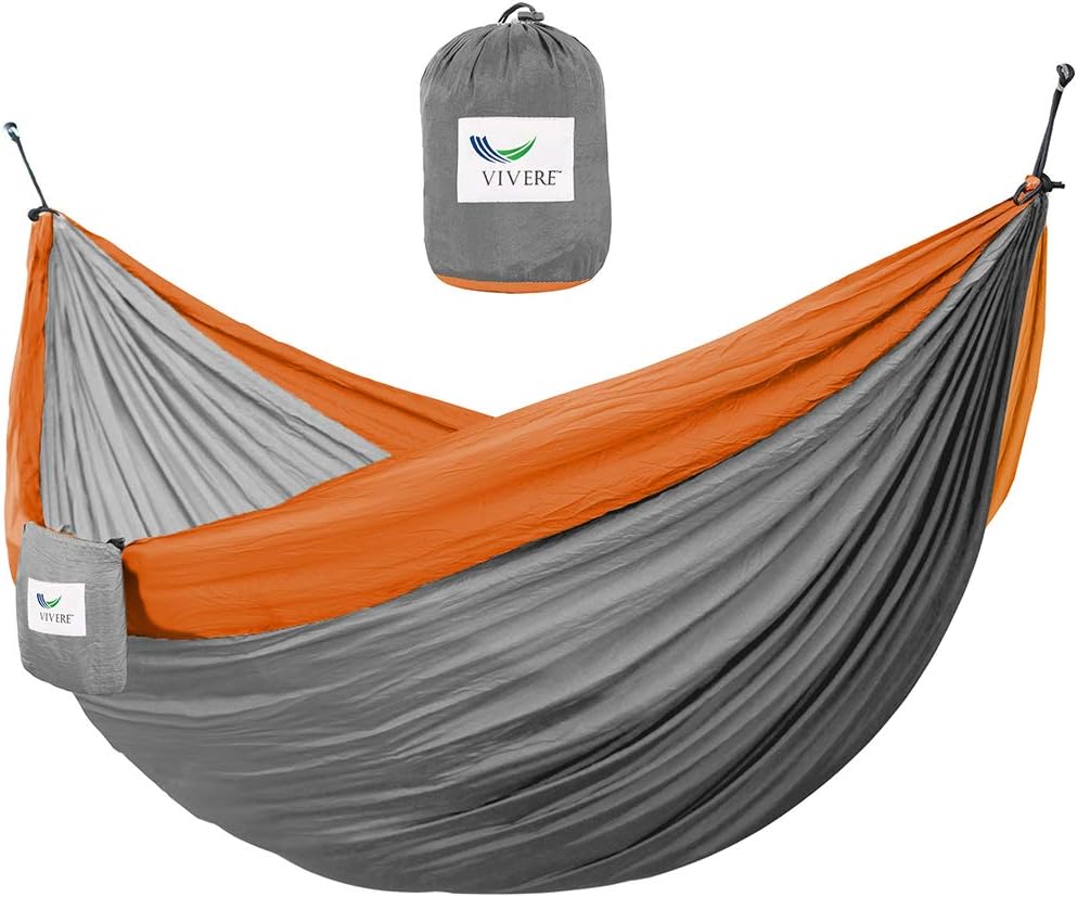 Vivere Parachute Nylon Double Hammock, Grey/Orange