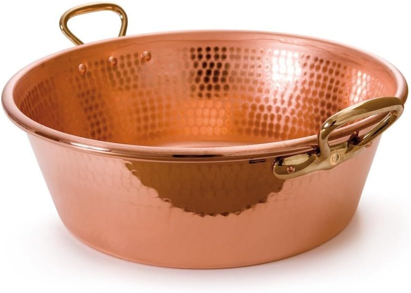 Mauviel M'Passion 1.2 mm Hammered Copper Jam Pan With Brass Handles, 9.4-qt, Made In France