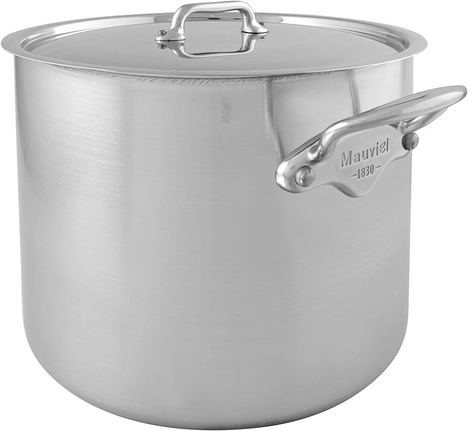 Mauviel M'Urban 3 Tri-Ply Brushed Stainless Steel Stockpot With Lid, And Cast Stainless Steel Handles, 9.7-qt, Made In France