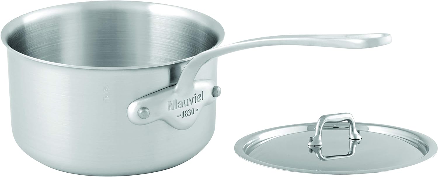 Mauviel M'Urban 20cm/8 Saucepan with lid Cast SS Handle Tri-Ply Sauce pan, 8, Brushed Stainless Steel