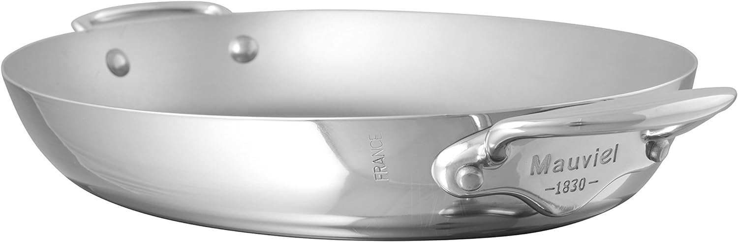 Mauviel M'Cook 5-Ply Polished Stainless Steel Oval Pan With Cast Stainless Steel Handles, 11.8-in, Made In France