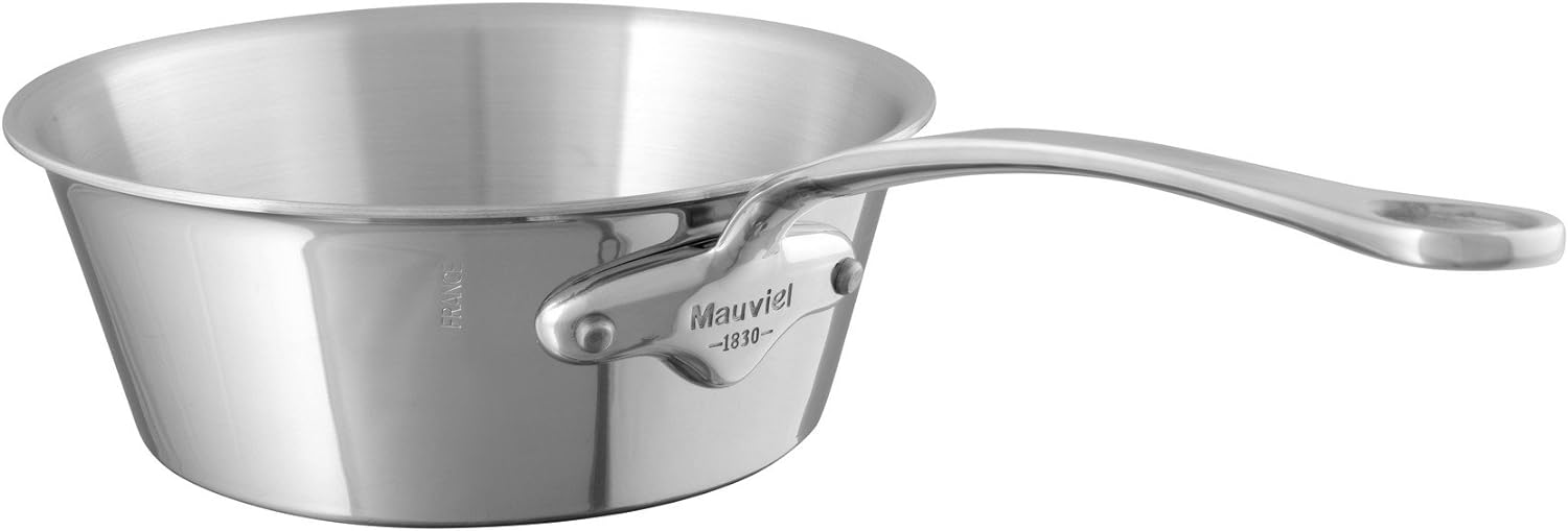 Mauviel M'Cook 5-Ply Polished Stainless Steel Splayed Saute Pan With Cast Stainless Steel Handle, 1.9-qt, Made In France