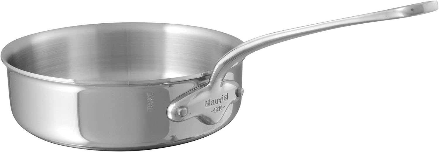 Mauviel M'Cook 5-Ply Polished Stainless Steel Saute Pan With Cast Stainless Steel Handle, 3.2-qt, Made In France