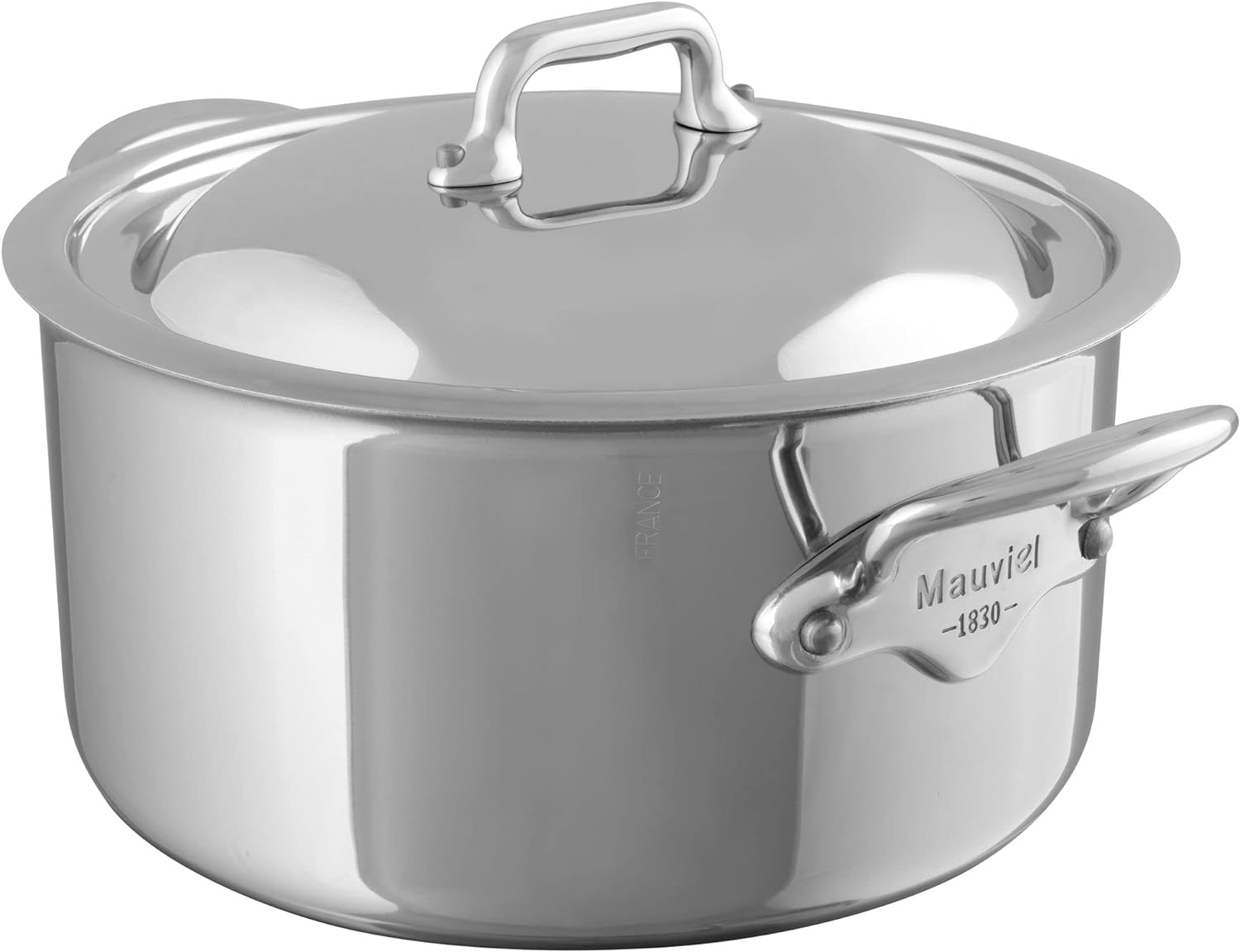 Mauviel M'Cook 5-Ply Polished Stainless Steel Stewpan With Lid, And Cast Stainless Steel Handles, 6.2-qt, Made In France