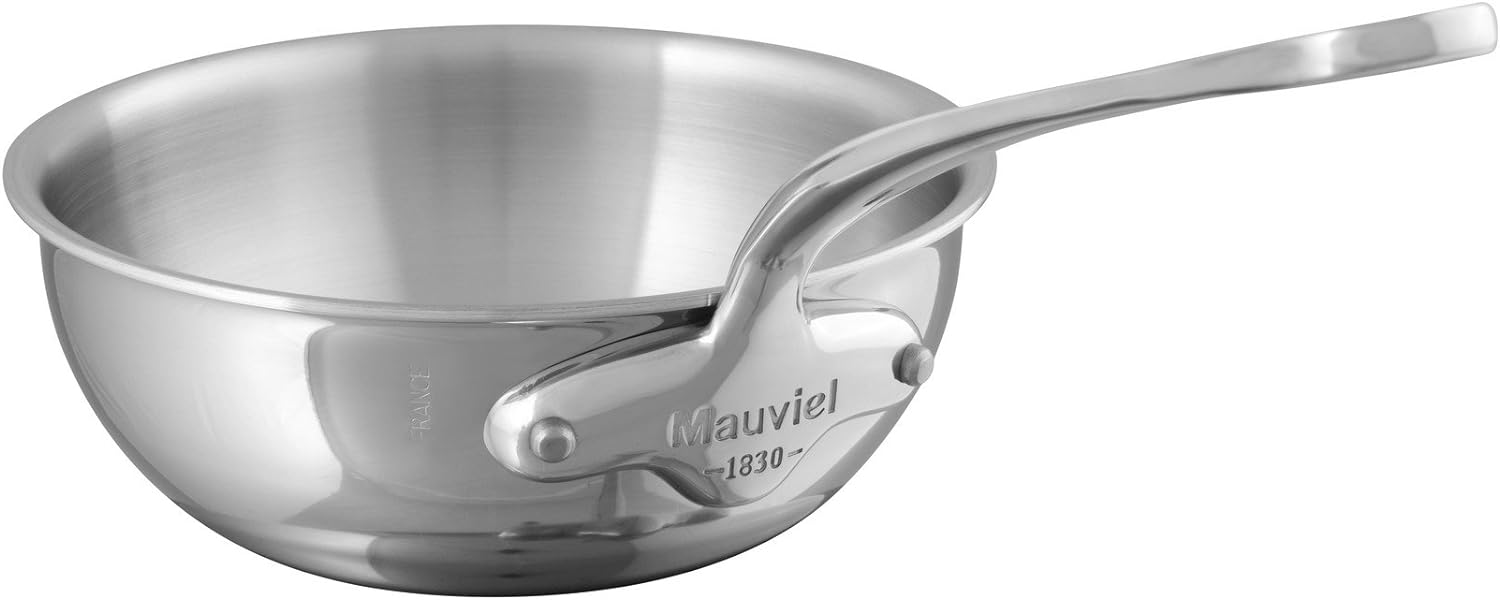 Mauviel M'Cook 5-Ply Polished Stainless Steel Splayed Curved Saute Pan With Cast Stainless Steel Handle, 3.4-qt, Made In France