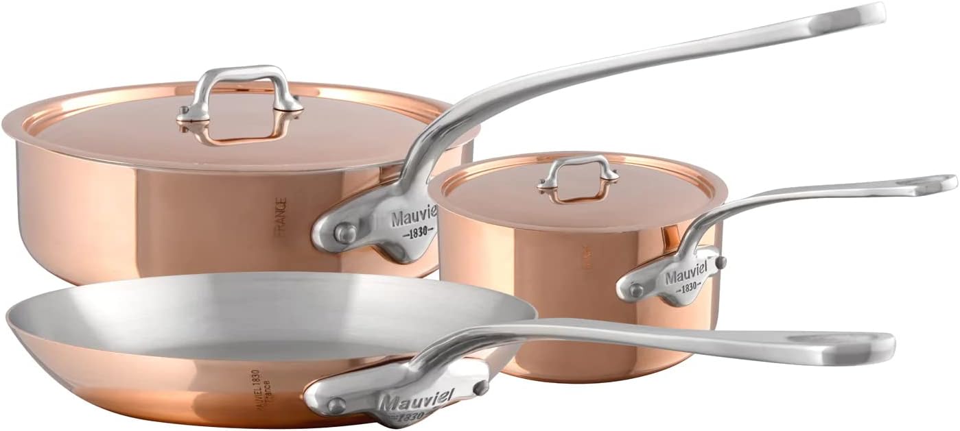 Mauviel M'150 S 1.5mm Polished Copper & Stainless Steel 5-Piece Cookware Set With Cast Stainless Steel Handles, Made In France