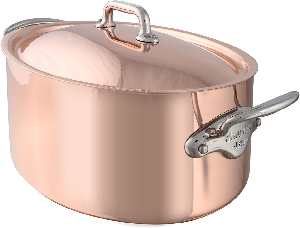 Mauviel Made In France M'Heritage Copper 150s 7.0-Quart Oval Stewpan with Lid and Cast Stainless Steel Handle