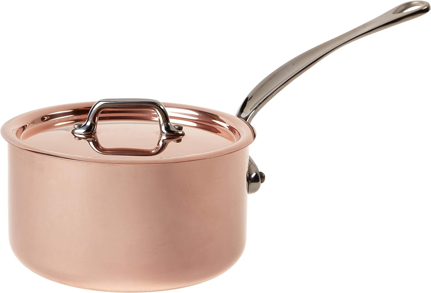 Mauviel M'150 S 1.5mm Polished Copper & Stainless Steel Sauce Pan With Lid, And Cast Stainless Steel Handle, 1.2-qt, Made In France